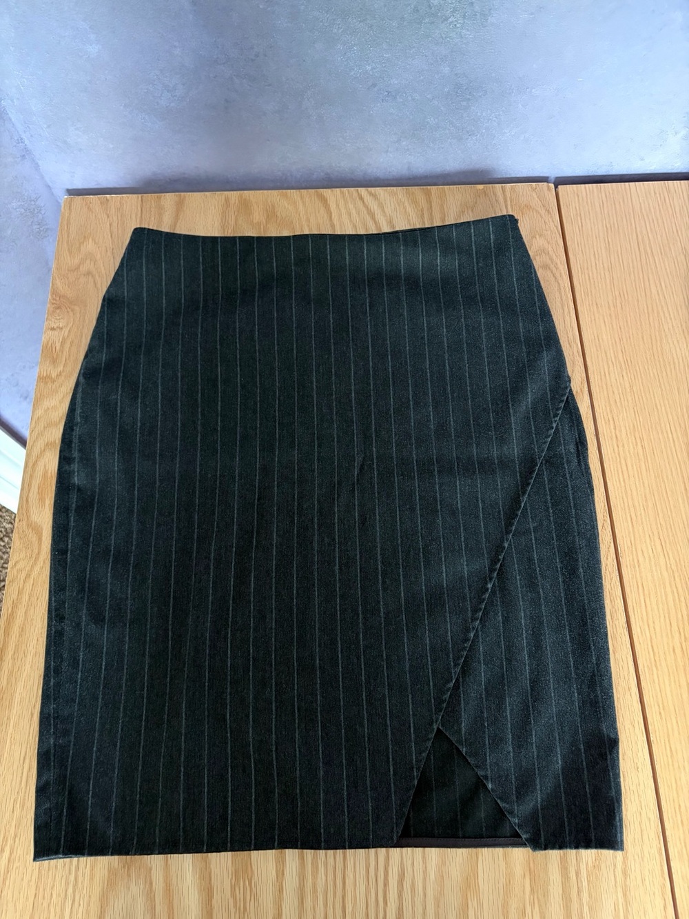 DKNY Black Pinstripe Wrap-Front Pencil Skirt